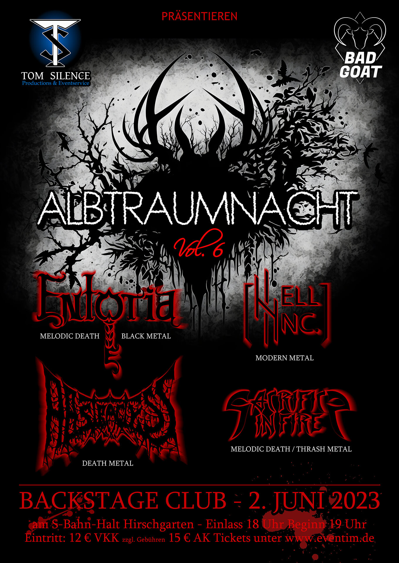 Albtraumnacht vol. 5 am 9. Juli 2022 im Backstage München. Ein Metal Konzert mit den Bands Entoria, Splicer, Burn down Eden, A Feast for Crows